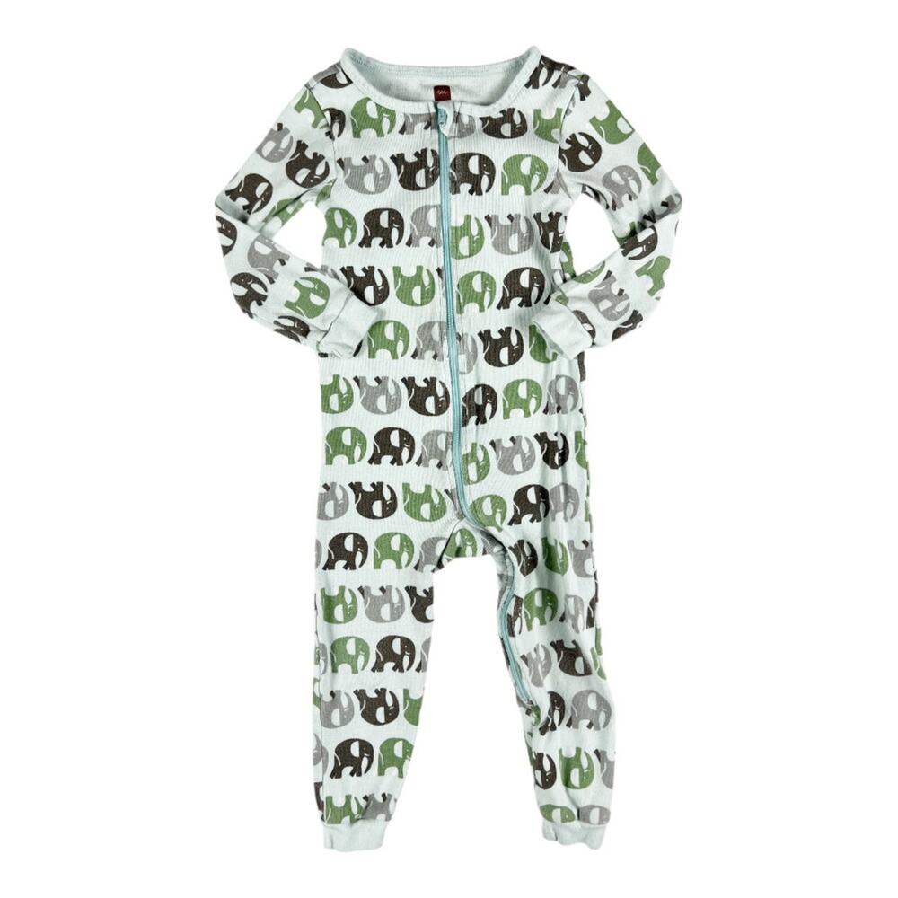 Tea Collection Elephant Zip Up Pajamas Romper size 2